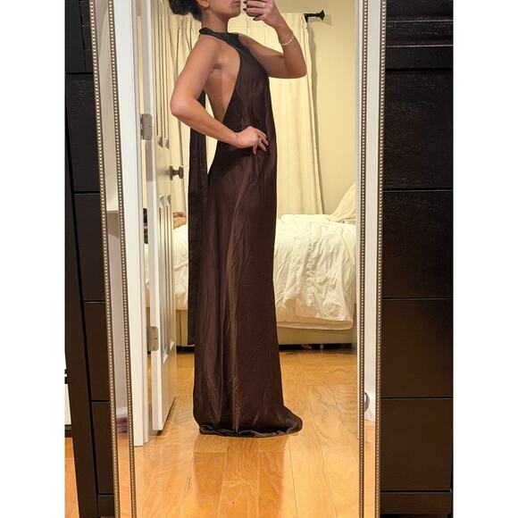 Show Me Your MuMu Lisa Maxi Dress Chocolate Satin Luxe Size Small - Picture 10 of 10